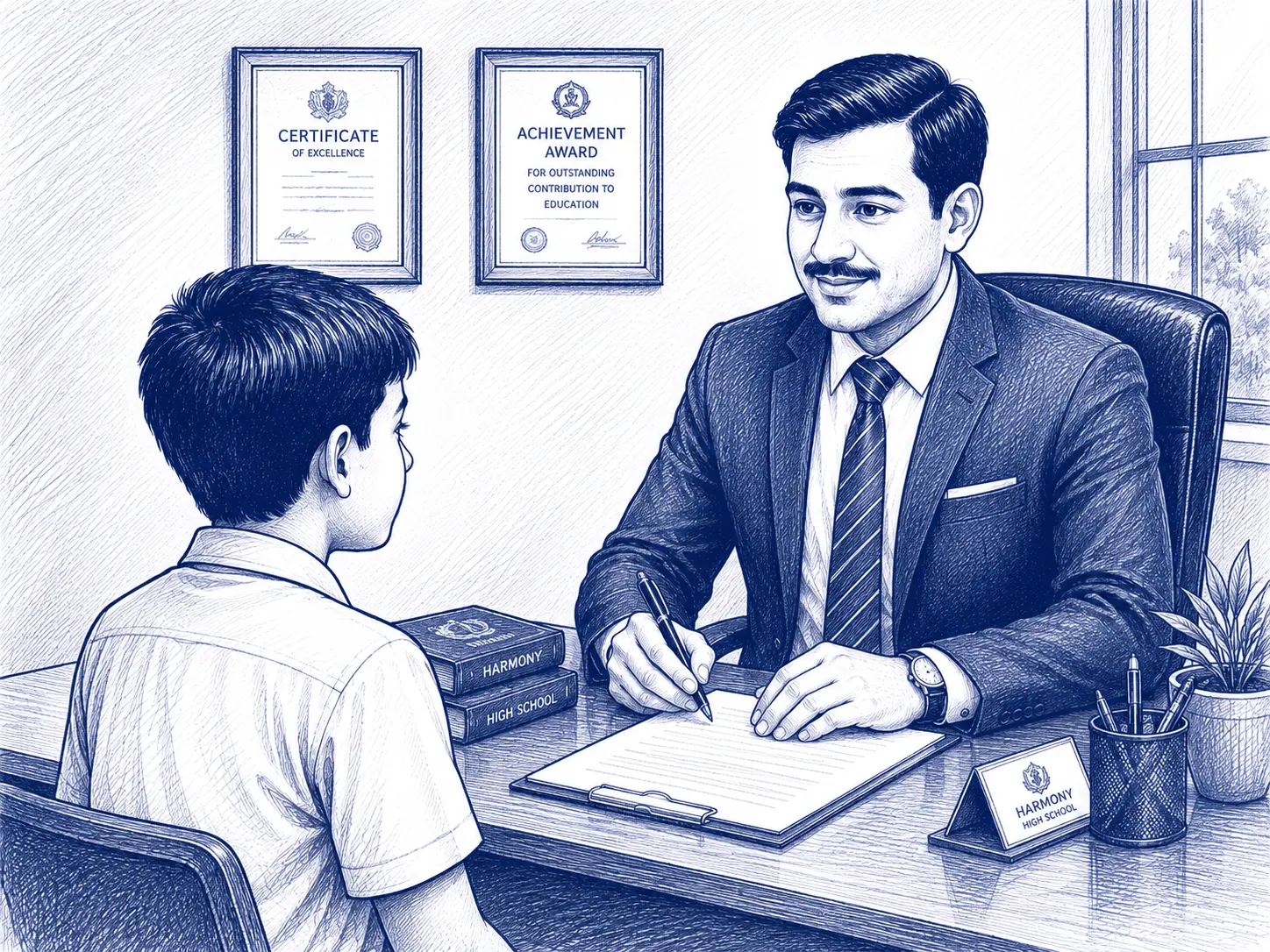 Principal interviewing a prospective student