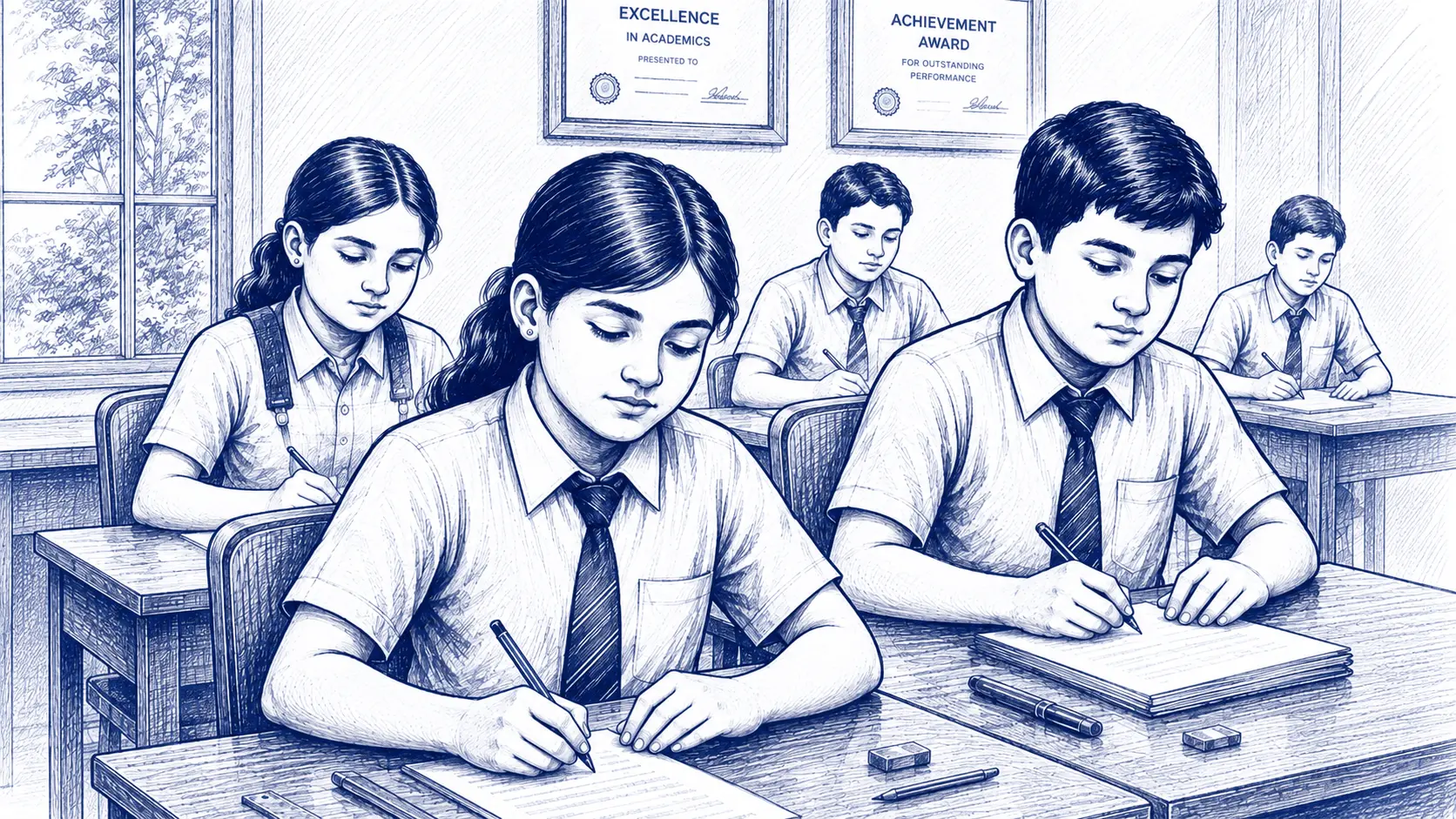 Students taking a written entrance test