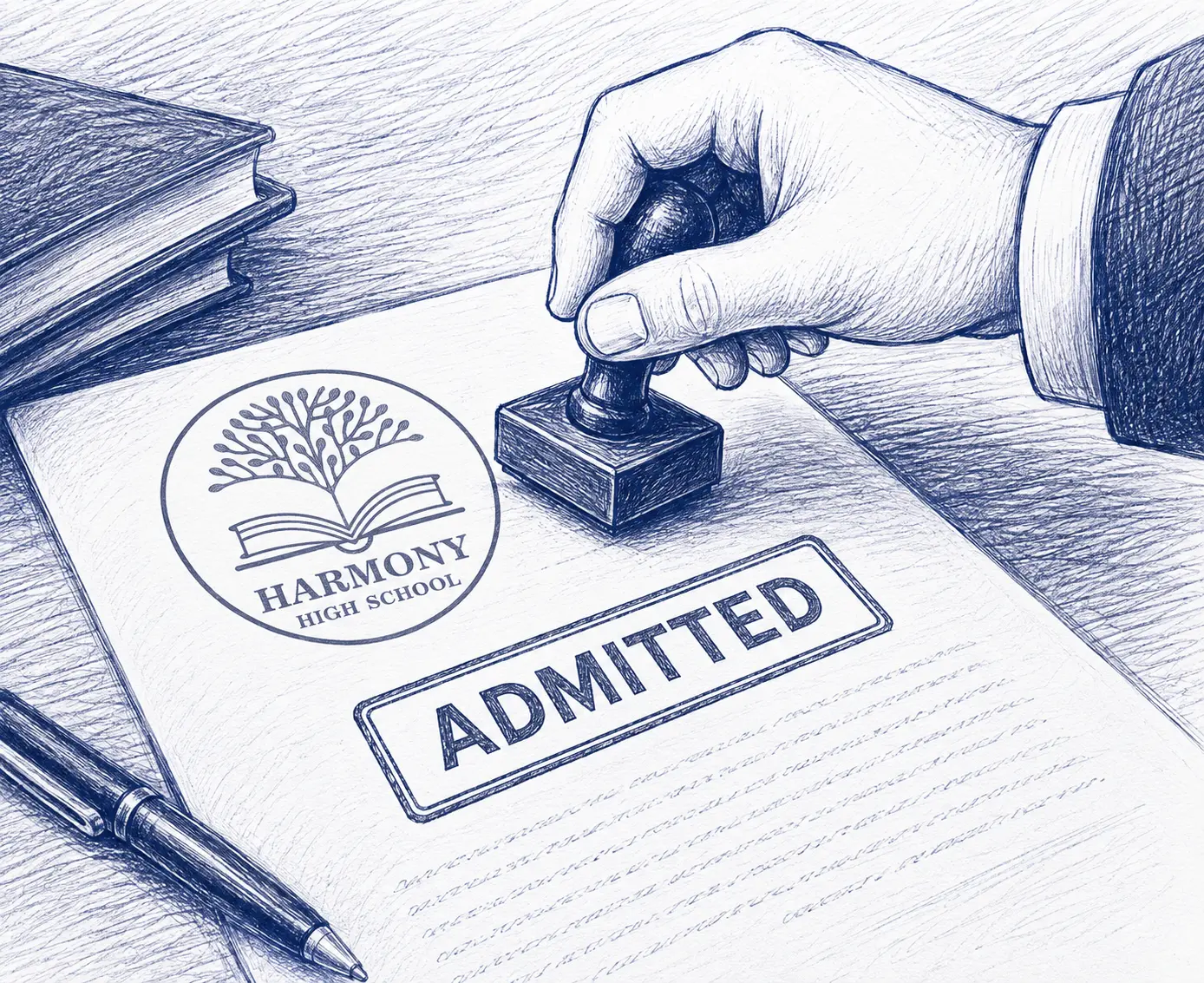 Admission confirmation document stamped ADMITTED