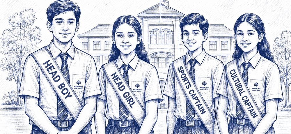 Head Boy, Head Girl, Sports Captain and Cultural Captain wearing their sashes