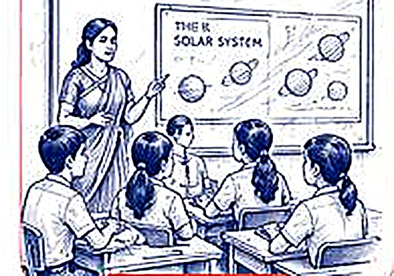 Smart class with a teacher and students using a digital board